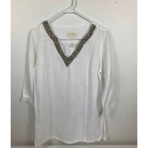 Womens Cynthia Rowley Linen Beaded Tunic Top White S